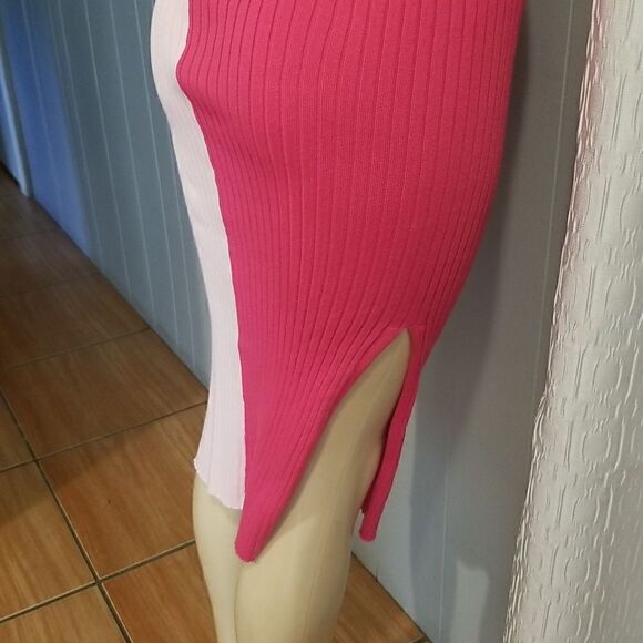 Women's 2023 Bodycon Midi Dress Colorblock Ribbed Knit Dress Pink med nwot - Picture 8 of 11